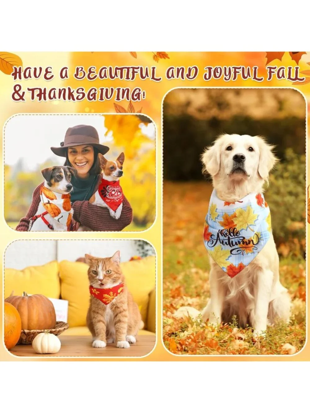 120 Pcs Fall Dog Bandanas - Adjustable Pumpkin Triangle Scarves for Pets
